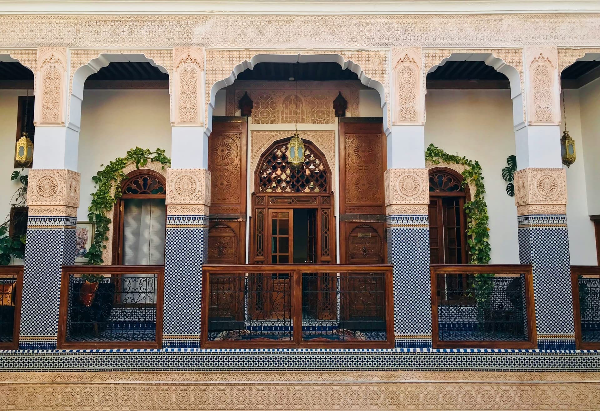 The inner courtyard of a traditional Fes riad